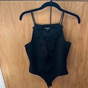 Express Elegant Black Lace-Up Bodysuit